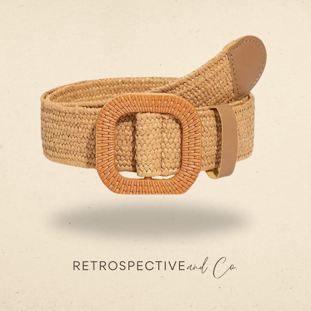 Straw Round Buckle Stretch Belt