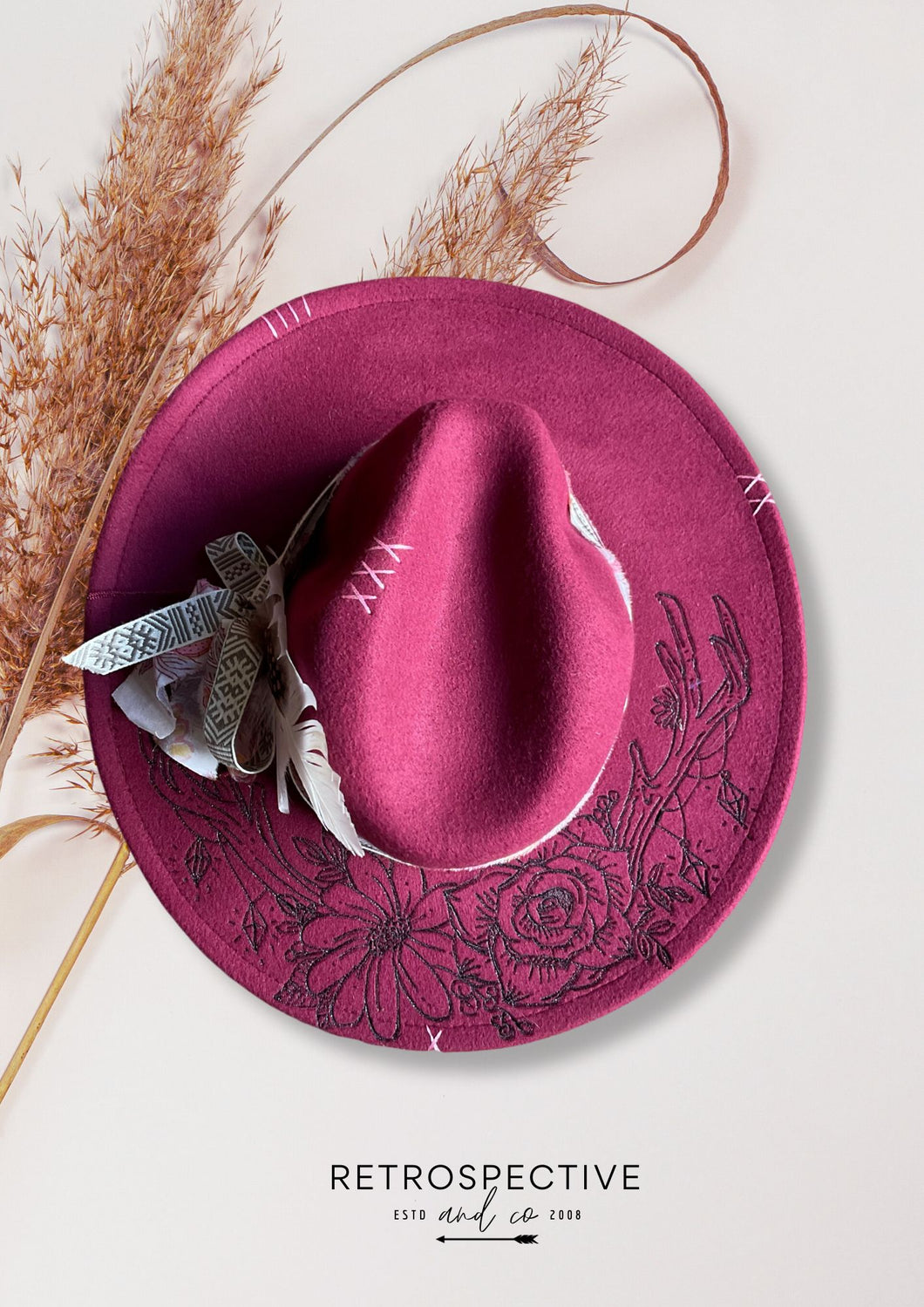 Stag Horn Botanical Wide Brim Fedora [Burgundy]