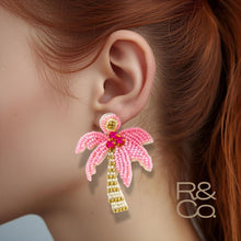 Load image into Gallery viewer, Pink Palm Beaded Drop earrings [pink/cream/gold]
