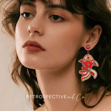 Load image into Gallery viewer, Gold Fish Beaded Drop earrings [orange]
