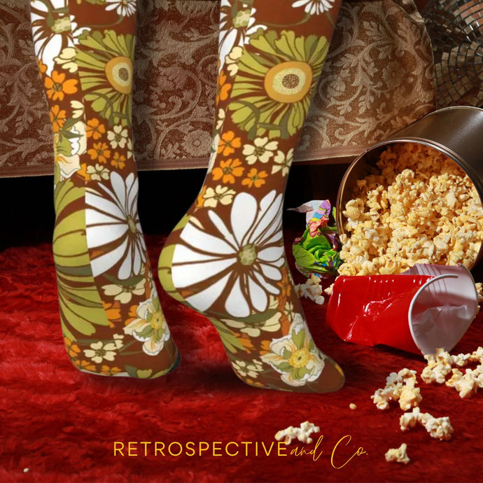 Retro 70s Wallpaper print Socks [Green/Brown/Floral]