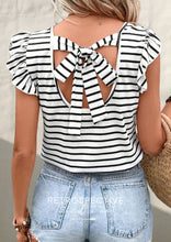 Load image into Gallery viewer, Aurea stripe frill T-shirt [dusty pink/white]
