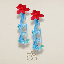 Load image into Gallery viewer, Hibiscus seaside Beaded Drop earrings [red/turq]
