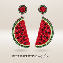 Load image into Gallery viewer, Watermelon Fruit Beaded Drop earrings [red/green]
