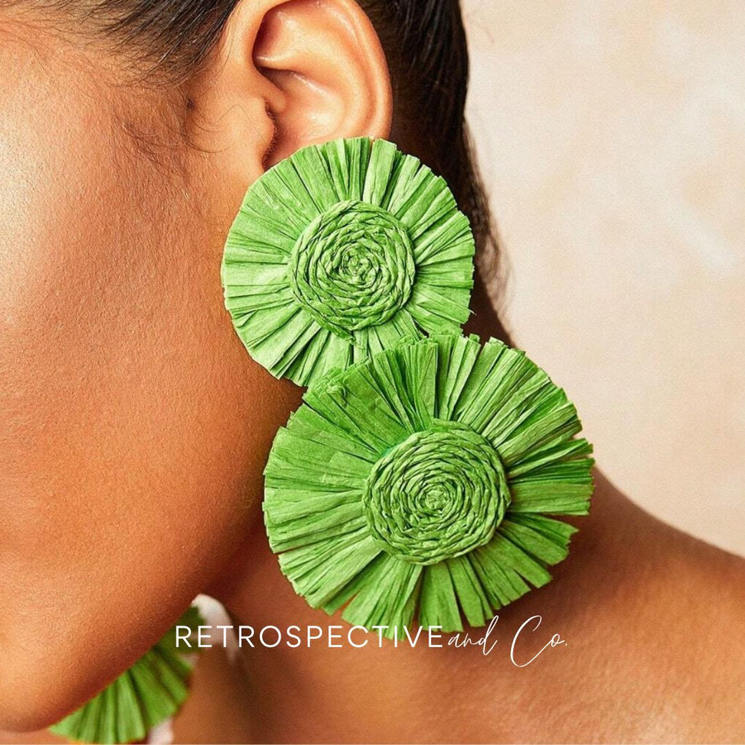 Beach Rattan disc Earrings [green]