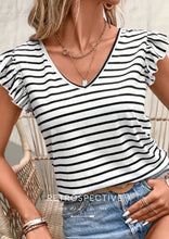 Load image into Gallery viewer, Aurea stripe frill T-shirt [black/white]
