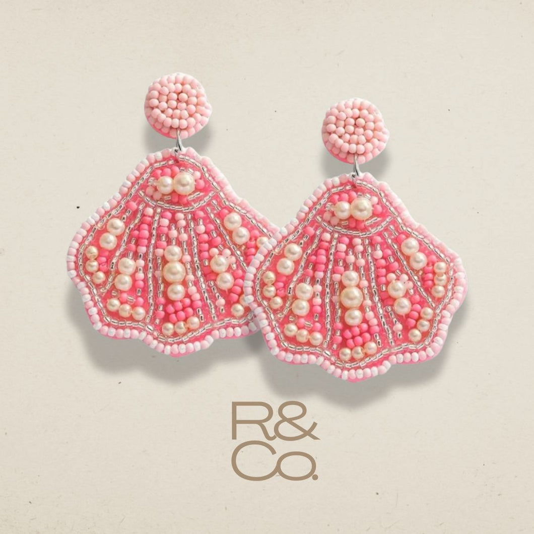 Pearly Shelly Beaded Drop earrings [pink]