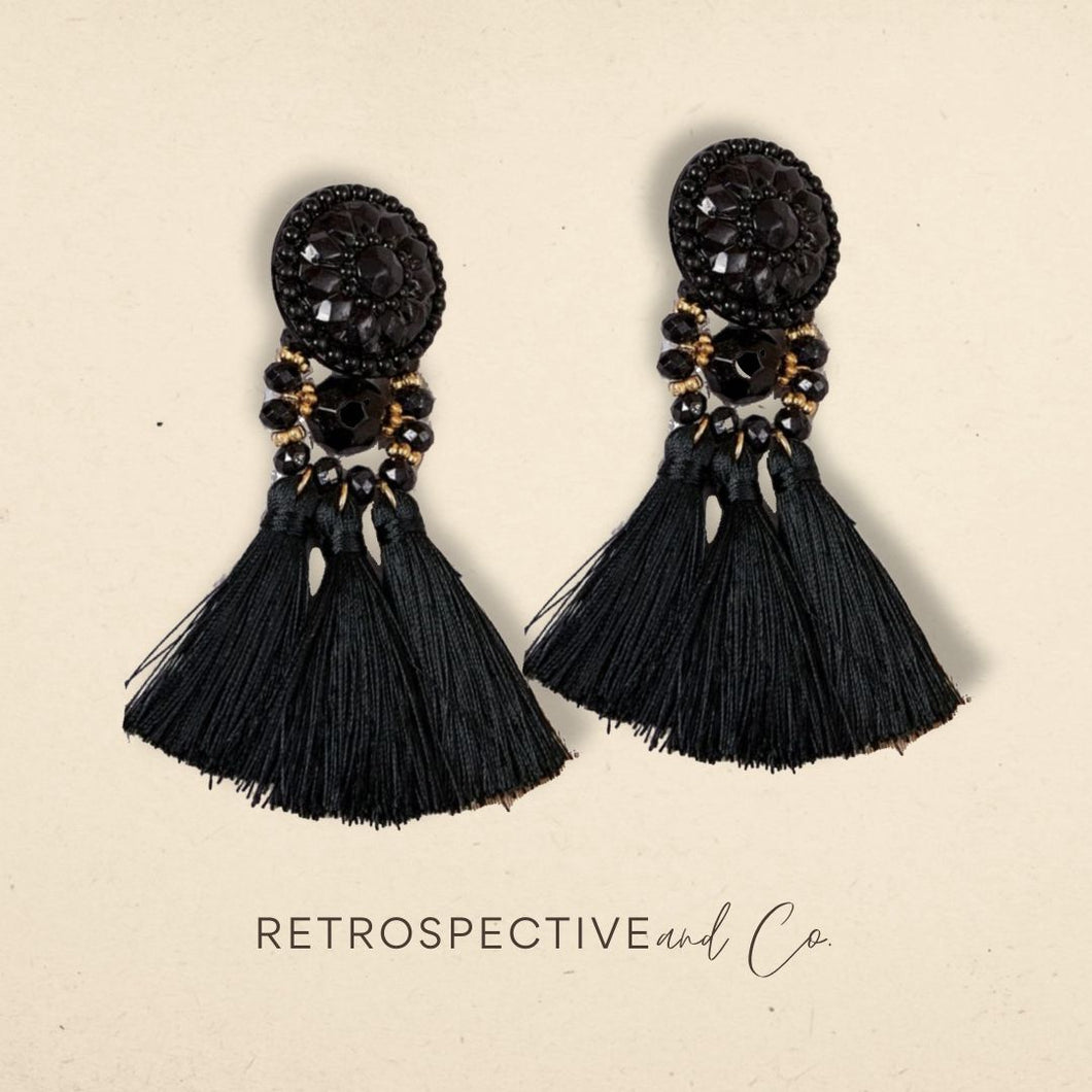Ione beaded tassel drop Earrings [Black