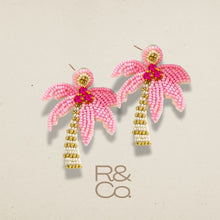 Load image into Gallery viewer, Pink Palm Beaded Drop earrings [pink/cream/gold]
