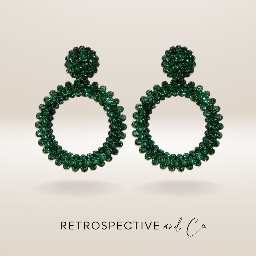 Fiesta round rhinestone earrings [green]