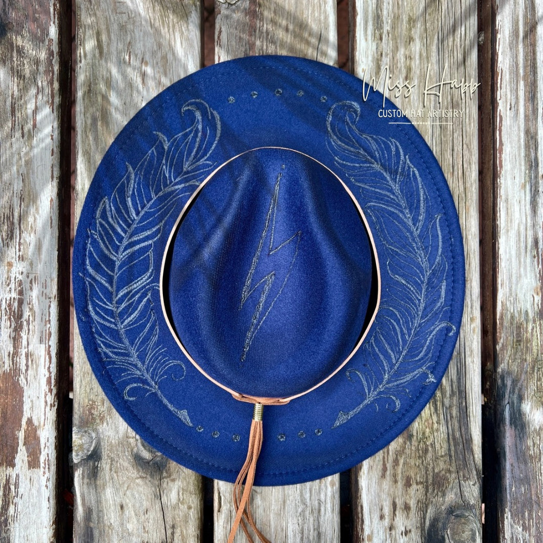 Boho lightening feather Fedora [navy]