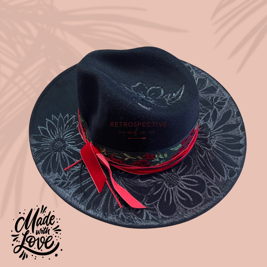 Rose senorita botanical Wide Brim Fedora [Black]