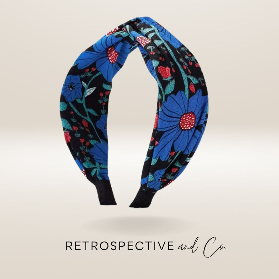 Royal blue floral knot Alice band