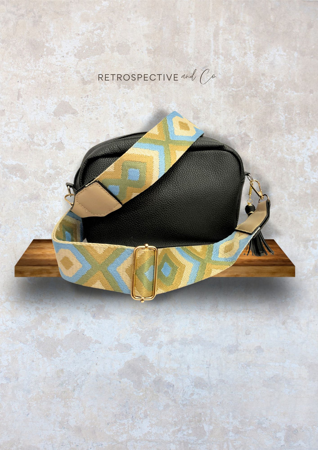 Solna Geometric Wide embroidered Bag strap [stone/pale blue/sage]
