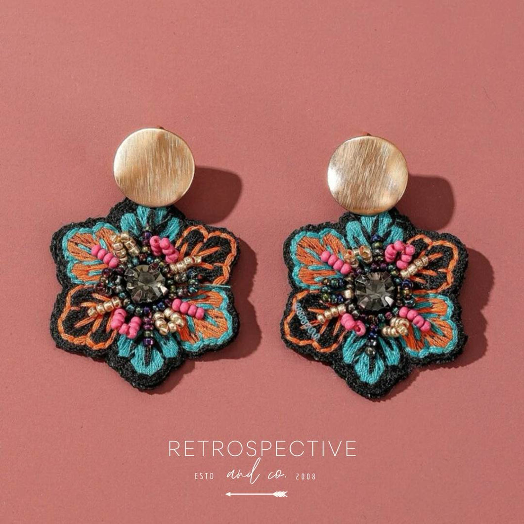 Embroidered Western Flower Drop earrings [Multi]