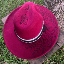 Load image into Gallery viewer, Lesle Sunflower Wide Brim Fedora [Burgundy]
