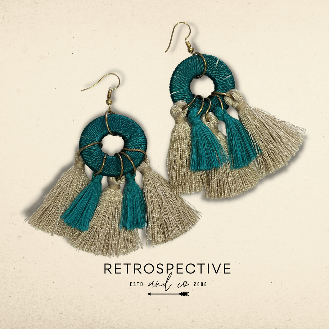 Caribbean tassel earrings [teal/stone]