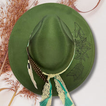 Load image into Gallery viewer, Boho arrow and under brim Mandala Fedora [Green]
