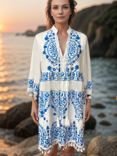 Load image into Gallery viewer, Olympia Grecian Dress [Blue/white] Small
