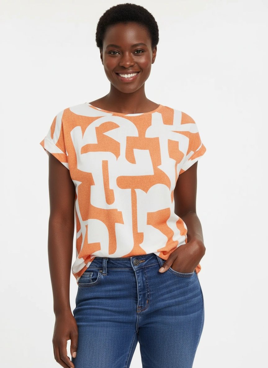 Rune Abstract Print Boxy Blouse [coral/white] XLARGE