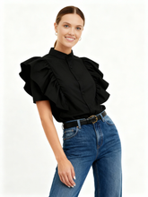 Load image into Gallery viewer, Paige Ruffle Blouse [Black] XLarge
