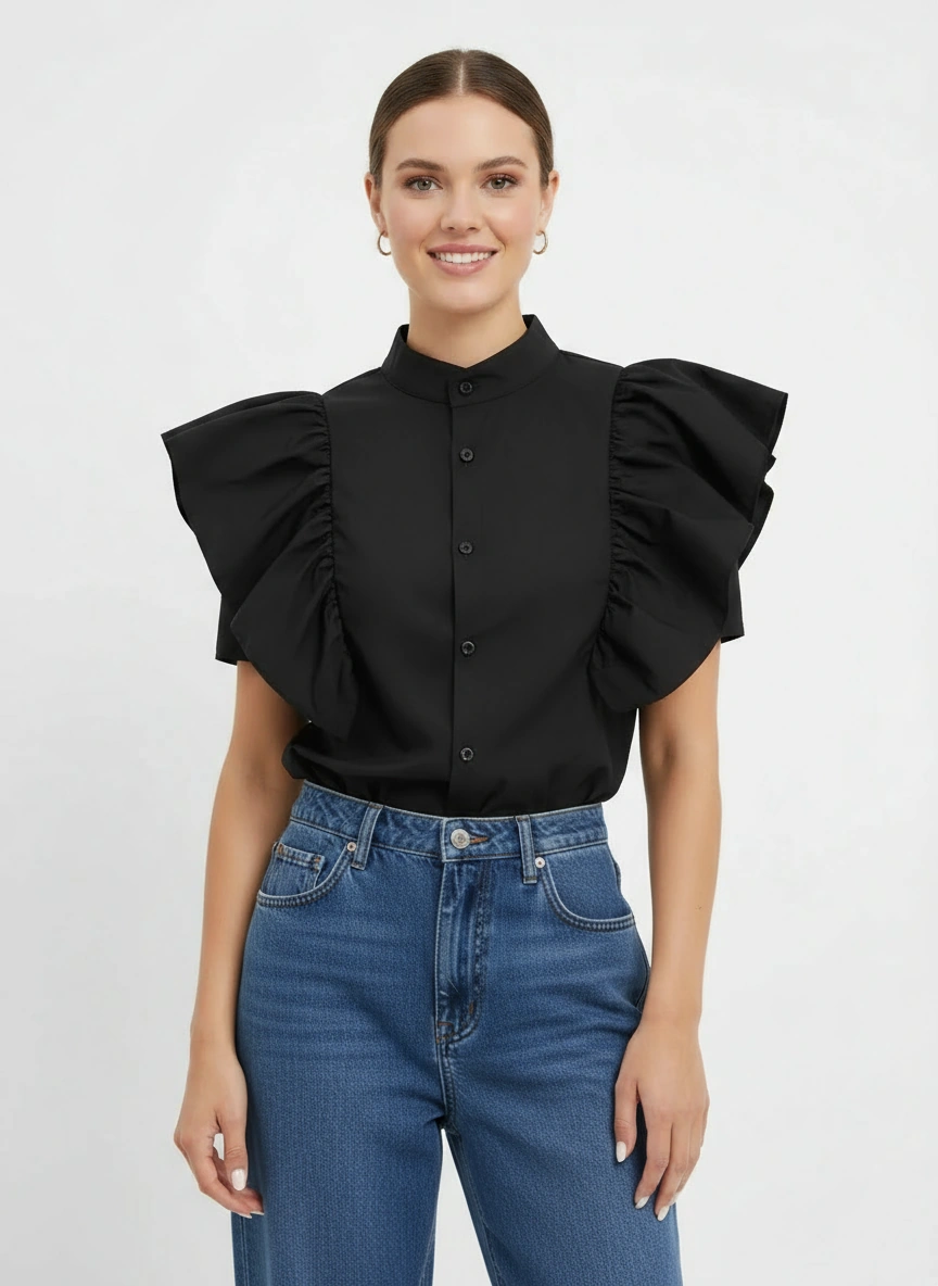 Paige Ruffle Blouse [Black] XLarge