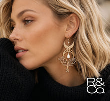 Load image into Gallery viewer, Moth and Moon drop earrings [gold]
