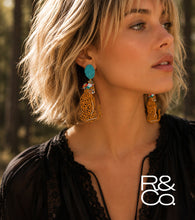 Load image into Gallery viewer, Jungle Leopard Drop earrings [Mustard/Turq]

