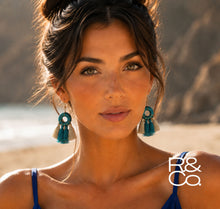 Load image into Gallery viewer, Caribbean tassel earrings [teal/stone]
