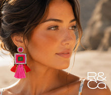 Load image into Gallery viewer, Rio Bejewelled festival tassel earrings [pink/red/green]
