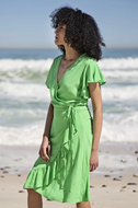 Avena Flutter Sleeve Wrap Dress [Apple Green] Medium