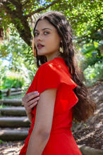 Load image into Gallery viewer, Carmine Flutter Sleeve Wrap Dress [Tangerine] XLarge
