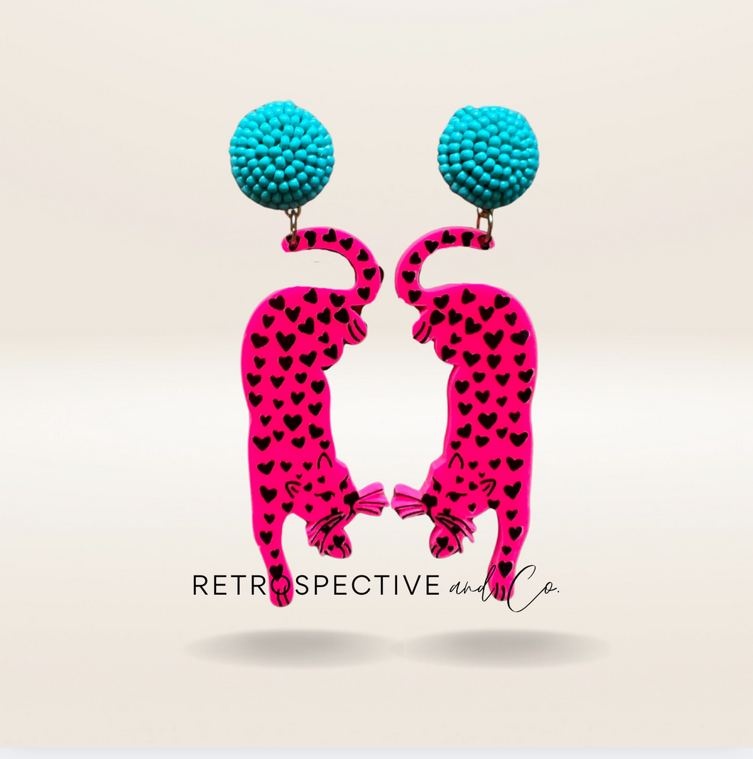 Pink Love Leopard Drop earrings [pink/blue]