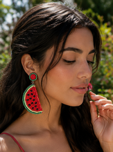 Load image into Gallery viewer, Watermelon Fruit Beaded Drop earrings [red/green]
