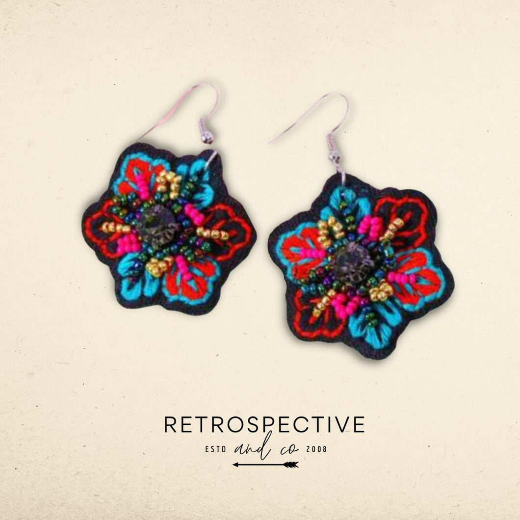 Beaded Western Flower Drop earrings [brights]