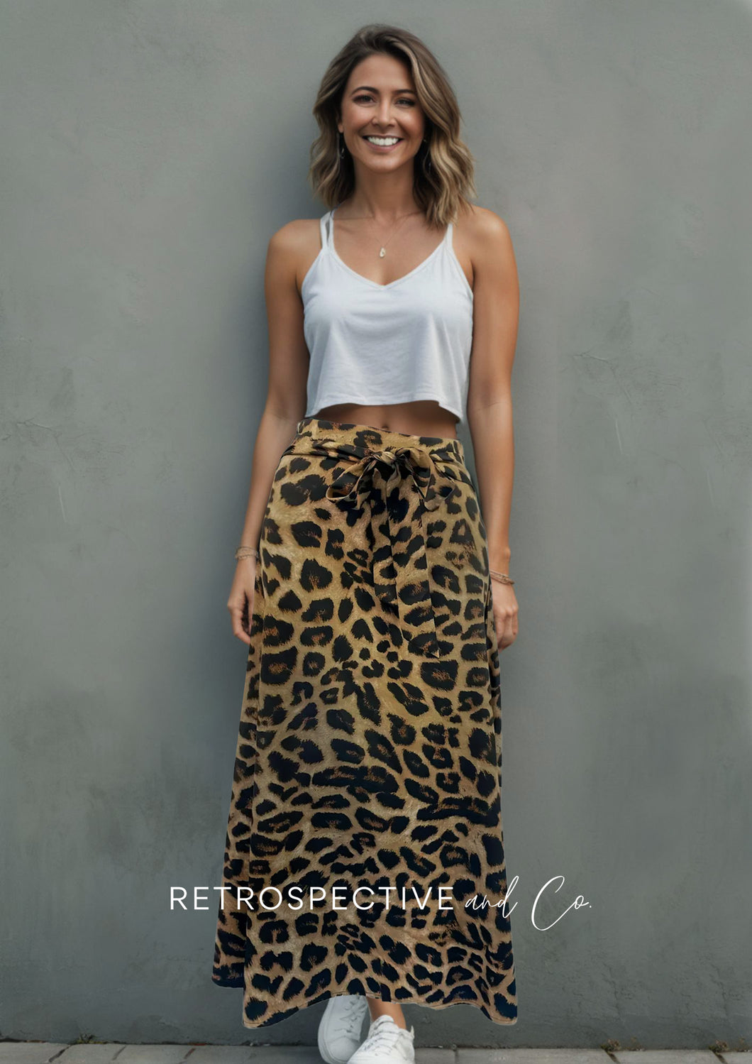 A line Maxi Skirt with tie [leopard] XXLarge