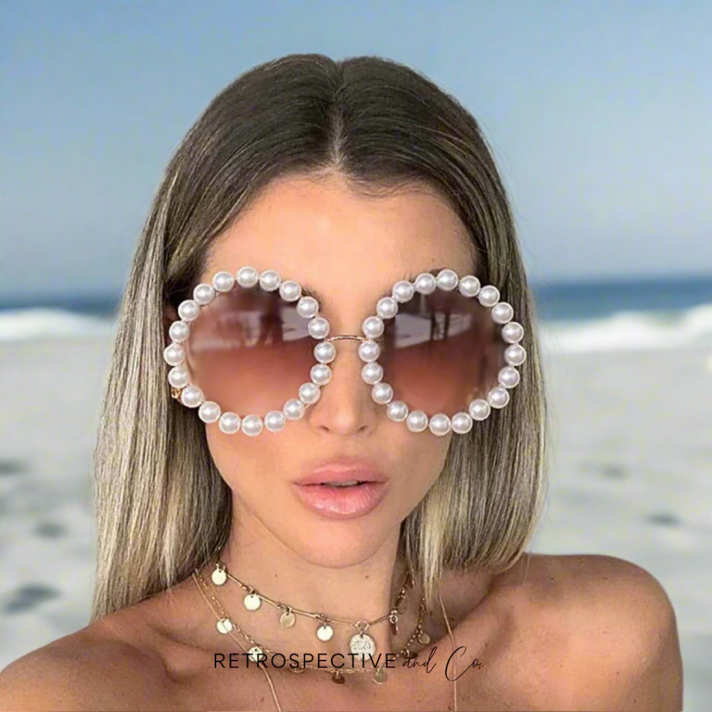 Round pearl sunglasses [white]
