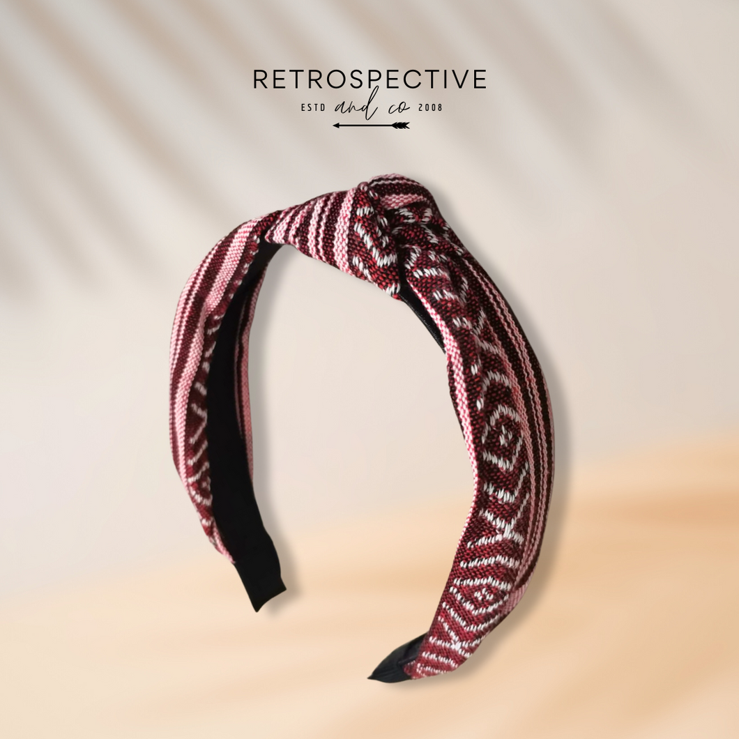 Spotted boho brocade Alice band [red/black]